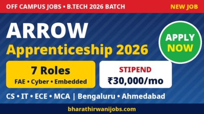 Arrow Electronics Apprenticeship 2026 for B.Tech 2026 batch – 7 Technical Apprentice roles in Bengaluru and Ahmedabad, ₹30,000 monthly stipend