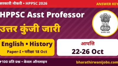 HPPSC Assistant Professor Answer Key 2026 – HPPSC Assistant Professor (College Cadre) English History Paper-I उत्तर कुंजी, आपत्ति 22-26 अक्टूबर 2026