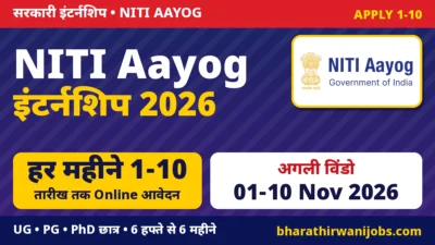 NITI Aayog Internship 2026 – नीति आयोग इंटर्नशिप, हर महीने 1 से 10 तारीख तक Online आवेदन, UG/PG/PhD छात्रों के लिए 6 हफ्ते से 6 महीने