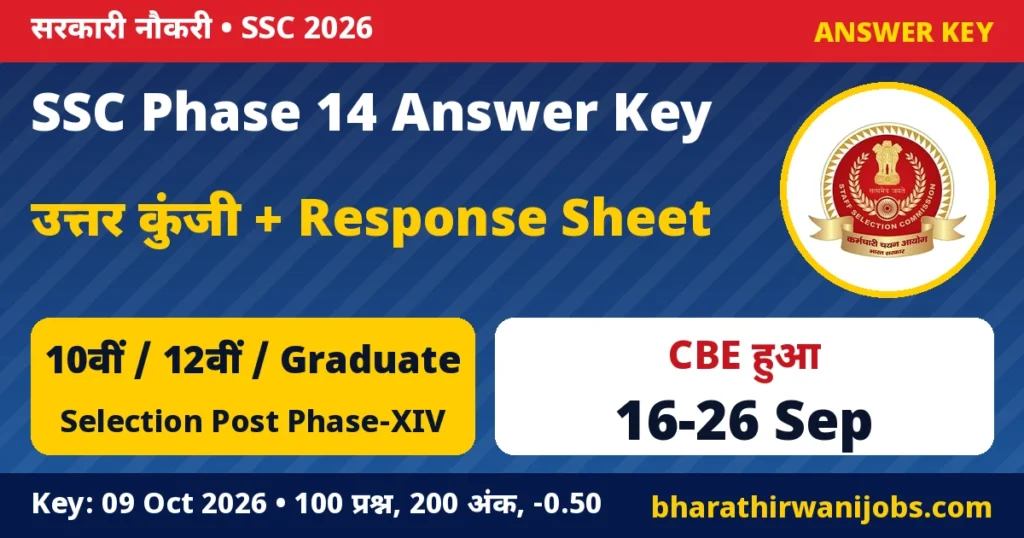 SSC Phase 14 Answer Key 2026 – SSC Selection Post Phase-XIV CBE 16-26 सितंबर 2026 की उत्तर कुंजी और कट ऑफ नियम
