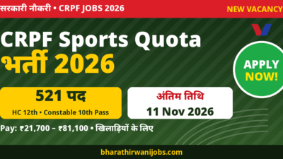 CRPF Sports Quota Recruitment 2026 – 521 पद, Last Date 11 Nov 2026
