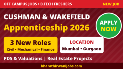Cushman and Wakefield Apprenticeship 2026 for B.Tech Civil and Mechanical freshers – Project Development Services and Valuations apprentice roles in Mumbai and Gurgaon