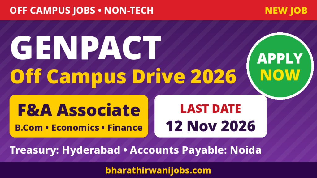 Genpact Off Campus Drive 2026 for B.Com graduates – Associate F&A Treasury Hyderabad and Accounts Payable Noida