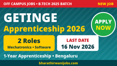 Getinge Apprenticeship 2026 for B.Tech 2025 batch – Mechatronics and Software Engineer Apprentice in Bengaluru, last date 16 Nov 2026