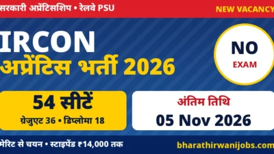 IRCON Apprentice Recruitment 2026 – इरकॉन में ग्रेजुएट और डिप्लोमा अप्रेंटिस के 54 पद, बिना परीक्षा मेरिट से चयन, अंतिम तिथि 5 नवंबर 2026