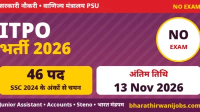 ITPO Recruitment 2026 – ITPO भारत मंडपम नई दिल्ली में सीनियर असिस्टेंट, जूनियर असिस्टेंट और स्टेनो के 46 पद, अंतिम तिथि 13 नवंबर 2026