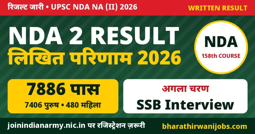 NDA 2 Result 2026 – UPSC NDA और NA (II) 2026 लिखित परीक्षा का परिणाम, 7886 उम्मीदवार SSB Interview के लिए क्वालिफाई