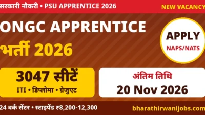ONGC Apprentice Recruitment 2026 – ONGC के 24 वर्क सेंटर में 3047 अप्रेंटिस सीटें, NAPS और NATS से ऑनलाइन आवेदन 20 नवंबर 2026 तक