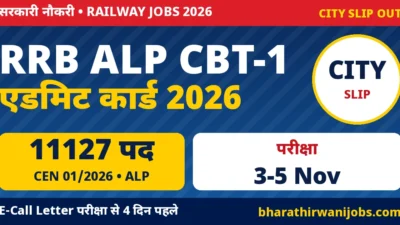 RRB ALP Admit Card 2026 – RRB असिस्टेंट लोको पायलट CEN 01/2026 CBT-1 City Slip, परीक्षा 3 से 5 नवंबर 2026, 11127 पद