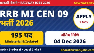 RRB Ministerial Isolated Recruitment 2026 – RRB CEN 09/2026 Ministerial और Isolated Categories के 195 पद, ऑनलाइन आवेदन 5 नवंबर से 4 दिसंबर 2026