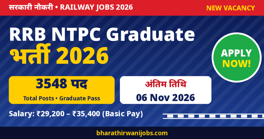 RRB NTPC Graduate Recruitment 2026 – 3548 पद, Last Date 06 Nov 2026