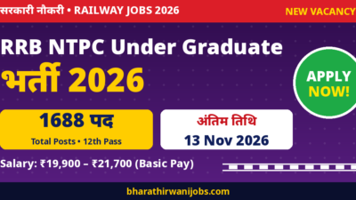 RRB NTPC Under Graduate Recruitment 2026 – 1688 पद, Last Date 13 Nov 2026