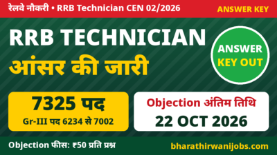 RRB Technician Answer Key 2026 – CEN 02/2026 Grade I और Grade III Answer Key जारी, Objection 22 Oct 2026 तक