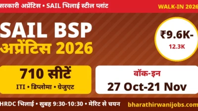 SAIL Bhilai Apprentice 2026 – भिलाई स्टील प्लांट 710 अप्रेंटिस वॉक-इन शेड्यूल 27 अक्टूबर से 21 नवंबर 2026