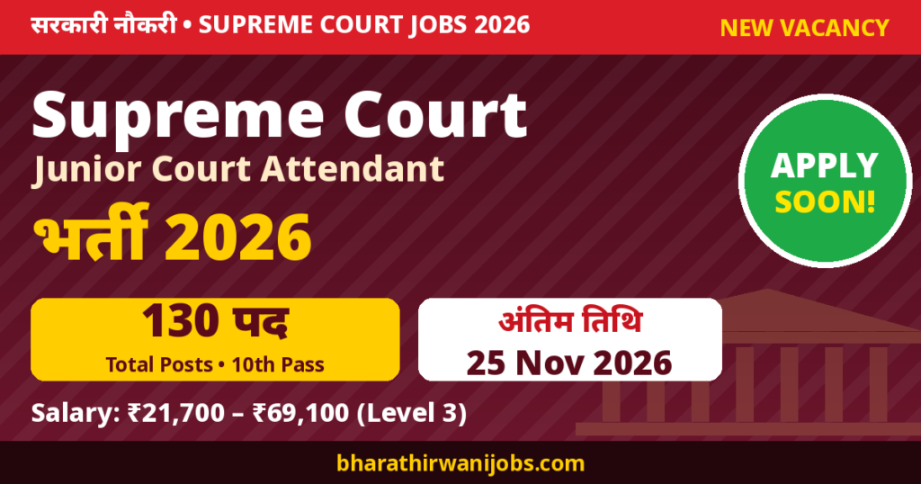 Supreme Court Attendant Recruitment 2026 – 130 पद, Last Date 25 Nov 2026