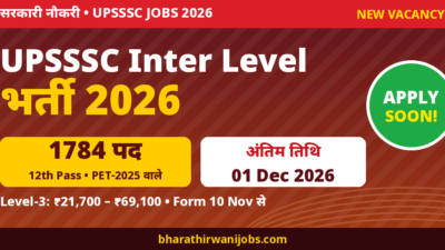 UPSSSC Inter Level Recruitment 2026 – 1784 पद, Last Date 01 Dec 2026